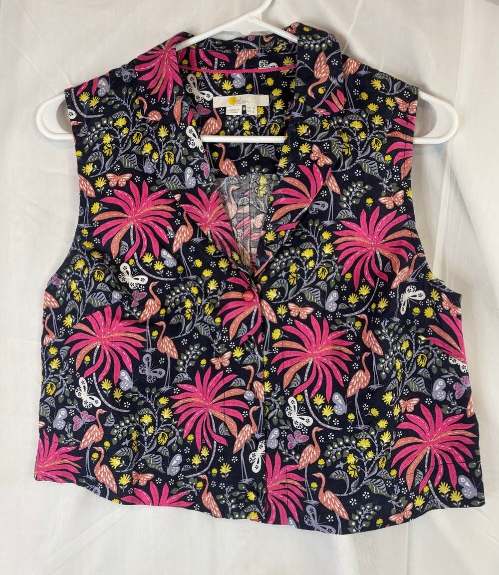 Boden Linen Floral Sleeveless Button Blouse Size 6